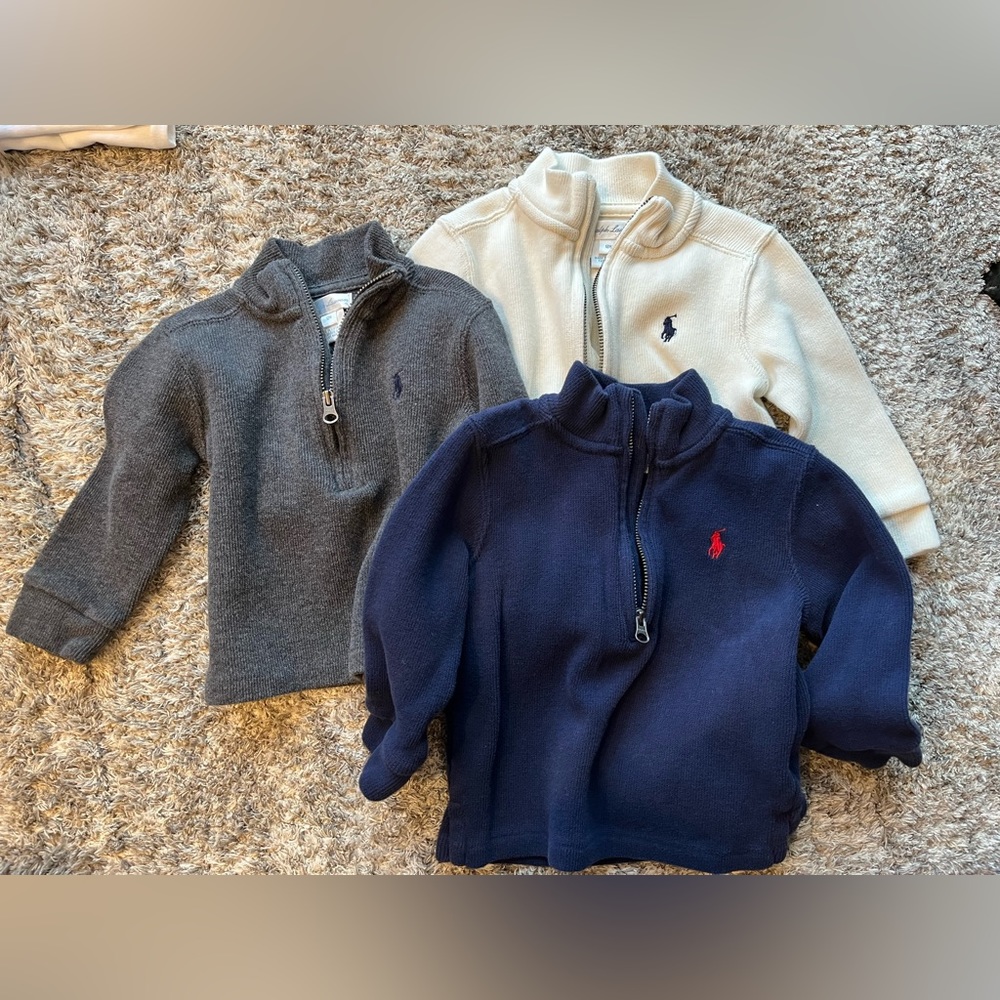 Three Ralph Lauren 1/4 zip sweaters 12M